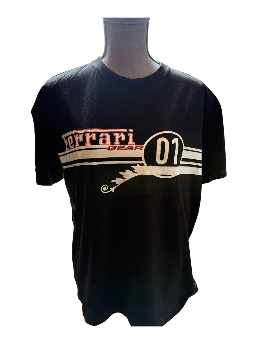 Ferrari Black Short Sleeve Racing Graphic Tee with 01 Emblem Size Large